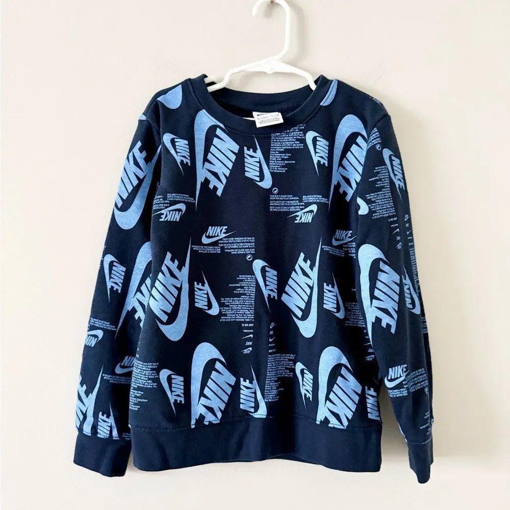 Nike Navy and Light Blue Logo Crewneck Sweater in Youth L or 7